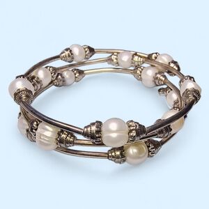 Genuine Pearl Triple Wrap Bracelet With Decorative Spacers
